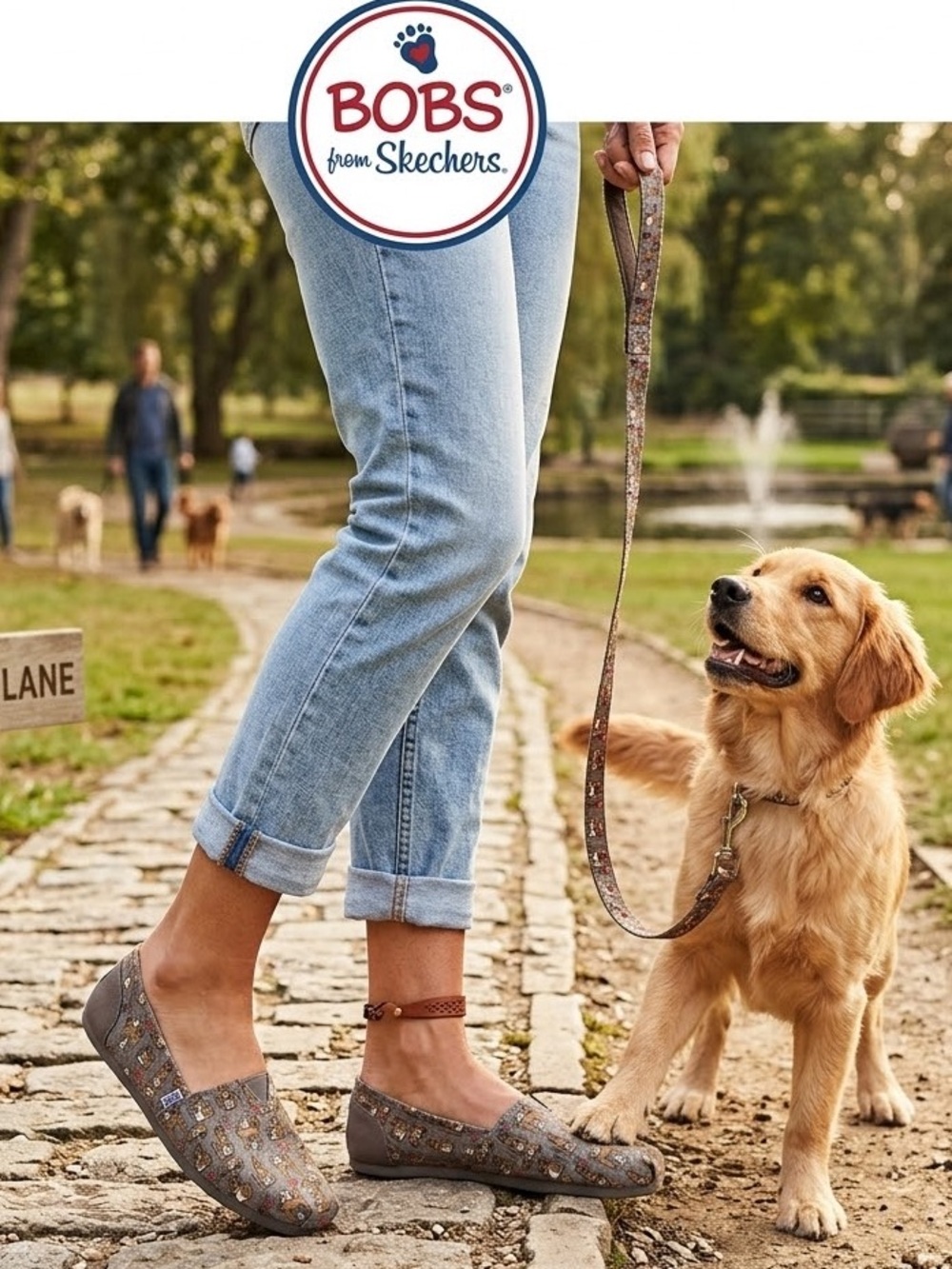 Skechers BOBS Gray Patterned Slip-On with Dog-Themed Print